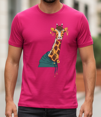 T-Shirt Uomo Gallo Fantasia Stampa Giraffa Porpora - Eleganza Italiana Premium
