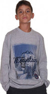 T-Shirt Grigia Stampa Montagne Bambino Maglia Maniche Lunghe Mountains Grigio e Blu Maglietta Bimbo t-shirt bambino Piccole Canaglie - Tropea, Commerciovirtuoso.it