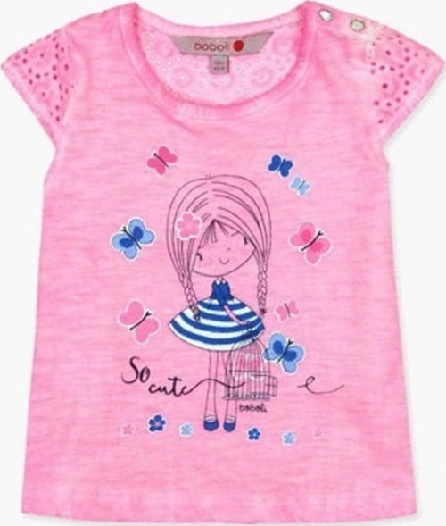 T-Shirt Maglietta Rosa Bimba Estiva Mezze Maniche Maglia Estate Bambina Stampata Colori Con Pizzo Apertura Bottoni Girocollo t-shirt baby femmina Piccole Canaglie - Tropea, Commerciovirtuoso.it