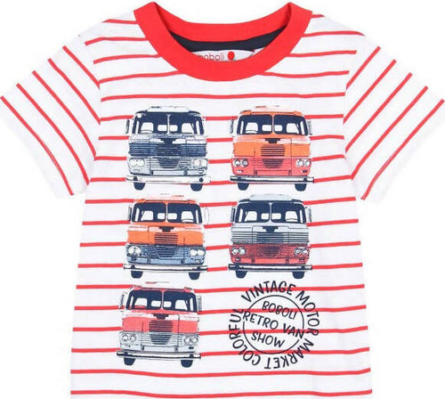 T-shirt Mezze Maniche Girocollo Bambino Estiva 100% Cotone Maglietta Maniche Corte Bianca e Rossa Righe Estate con Stampa Macchine Maglia Bimbo t-shirt baby maschio Piccole Canaglie - Tropea, Commerciovirtuoso.it