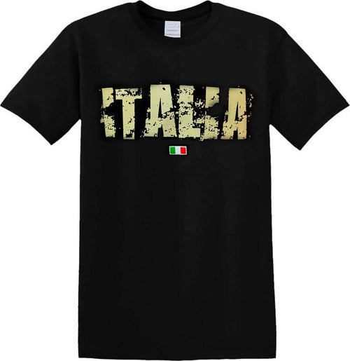 T-shirt Nera Uomo Italia Maglietta Mezze Maniche Girocollo Stampata Scritta Italia Sport e tempo libero/Fan Shop/Abbigliamento/T-Shirt Il Distintivo - Pesaro, Commerciovirtuoso.it