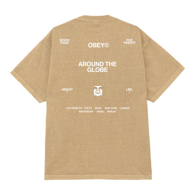 OBEY t-shirt obey around the globe tee - pigment light khaki da uomo
