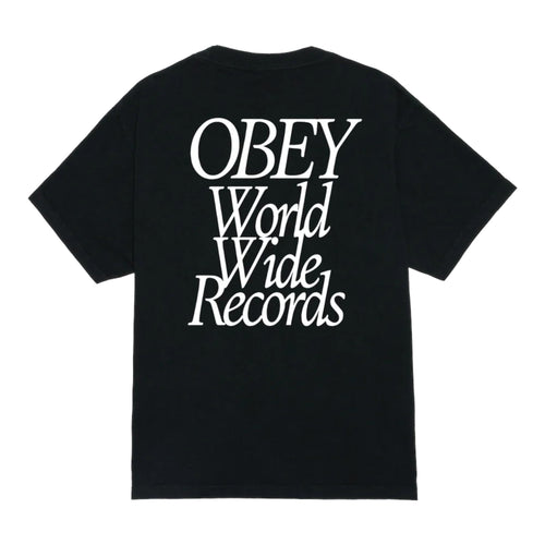 OBEY t-shirt obey worldwide records tee - pigment true vintage black da uomo