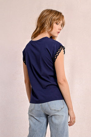 T-shirt Molly Bracken blu in cotone maniche traforate