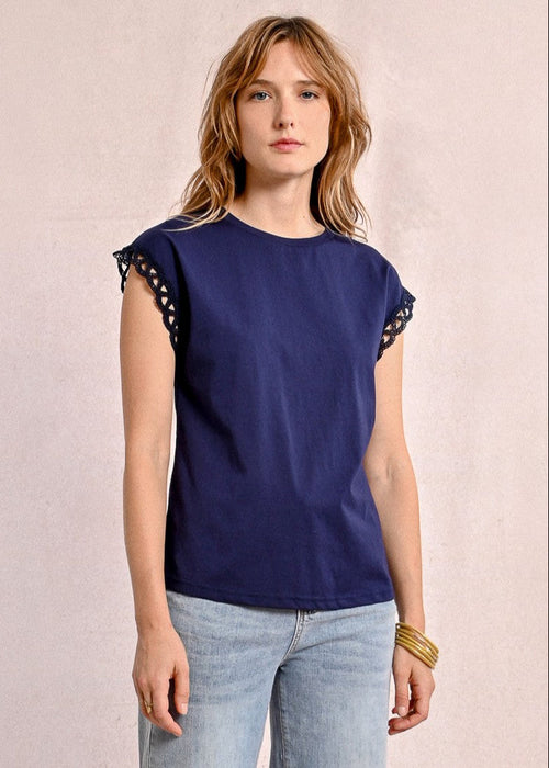 T-shirt Molly Bracken blu in cotone maniche traforate
