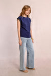 T-shirt Molly Bracken blu in cotone maniche traforate