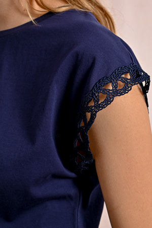 T-shirt Molly Bracken blu in cotone maniche traforate