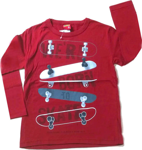 T-Shirt Rossa Bambino Skateboard Maglia Maniche Lunghe Girocollo Cotone Elasticizzato Maglietta Bimbo Bordeaux Stampata Skateboards T-SHIRT Piccole Canaglie - Tropea, Commerciovirtuoso.it