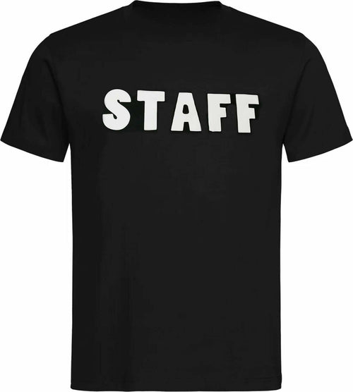 T-shirt Staff Nera Unisex Girocollo Maglia Staff Maniche Corte Tinta Unita Scritta Sul Retro 021 Sport e tempo libero/Fan Shop/Abbigliamento/T-Shirt Il Distintivo - Pesaro, Commerciovirtuoso.it