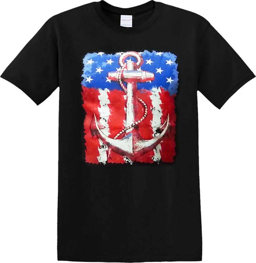 T-shirt Uomo Nera Bandiera Americana Stampata Ancora Maglia USA Mezze Maniche Girocollo Maglietta Casual Maniche Corte Sport e tempo libero/Fan Shop/Abbigliamento/T-Shirt Il Distintivo - Pesaro, Commerciovirtuoso.it