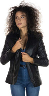 T100---Giacca-Donna-Nero-con-Cappuccio-in-vera-pelle