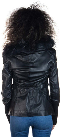 T100---Giacca-Donna-Nero-con-Cappuccio-in-vera-pelle