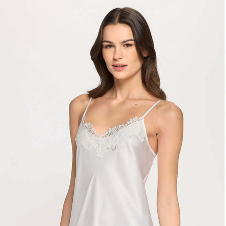 Camicia da notte donna Liu Jo DL0030 42, spallina con scollo floreale in pizzo, tessuto morbido ed elasticizzato, Made in Italy