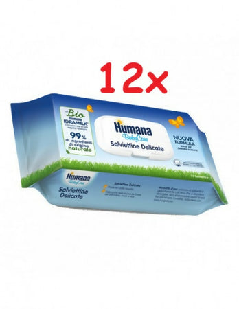 HUMANA Baby Care Salviettine Delicate Detergenti IdraMilk - ultra soffici - morbido tessuto - 12 pacchi da 72 salviettine - 864 salviettine