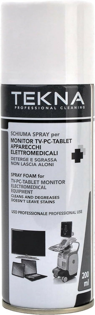 Tekna schiuma spray per monitor tv-pc-tablet ed apparecchi elettromedicali deterge sgrassa non lascia aloni