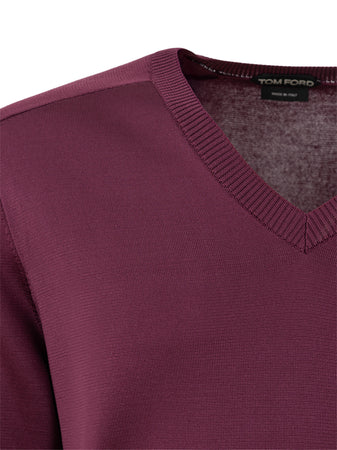 Tom Ford Maglione V-Neck in Seta Viola da uomo