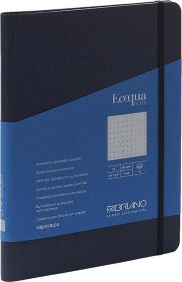 Taccuino EcoQua Plus - con elastico - spiralato - A5 - 70 fogli - puntinato - blu scuro - Fabriano Cancelleria e prodotti per ufficio/Carta blocchi e quaderni/Blocchi appunti taccuini e diari/Blocchi appunti e taccuini Eurocartuccia - Pavullo, Commerciovirtuoso.it