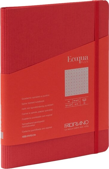 Taccuino EcoQua Plus - con elastico - spiralato - A5 - 70 fogli - puntinato - lampone - Fabriano Cancelleria e prodotti per ufficio/Carta blocchi e quaderni/Blocchi appunti taccuini e diari/Blocchi appunti e taccuini Eurocartuccia - Pavullo, Commerciovirtuoso.it