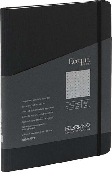 Taccuino EcoQua Plus - con elastico - spiralato - A5 - 70 fogli - puntinato - nero - Fabriano Cancelleria e prodotti per ufficio/Carta blocchi e quaderni/Blocchi appunti taccuini e diari/Blocchi appunti e taccuini Eurocartuccia - Pavullo, Commerciovirtuoso.it