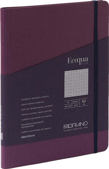 Taccuino EcoQua Plus - con elastico - spiralato - A5 - 70 fogli - puntinato - vino - Fabriano Cancelleria e prodotti per ufficio/Carta blocchi e quaderni/Blocchi appunti taccuini e diari/Blocchi appunti e taccuini Eurocartuccia - Pavullo, Commerciovirtuoso.it