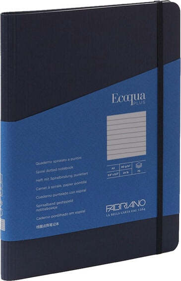 Taccuino EcoQua Plus - con elastico - spiralato - A5 - 70 fogli - righe - blu scuro - Fabriano Cancelleria e prodotti per ufficio/Carta blocchi e quaderni/Blocchi appunti taccuini e diari/Blocchi appunti e taccuini Eurocartuccia - Pavullo, Commerciovirtuoso.it