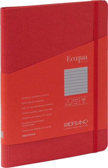 Taccuino EcoQua Plus - con elastico - spiralato - A5 - 70 fogli - righe - lampone - Fabriano Cancelleria e prodotti per ufficio/Carta blocchi e quaderni/Blocchi appunti taccuini e diari/Blocchi appunti e taccuini Eurocartuccia - Pavullo, Commerciovirtuoso.it