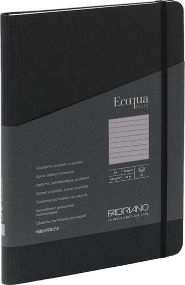 Taccuino EcoQua Plus - con elastico - spiralato - A5 - 70 fogli - righe - nero - Fabriano Cancelleria e prodotti per ufficio/Carta blocchi e quaderni/Blocchi appunti taccuini e diari/Blocchi appunti e taccuini Eurocartuccia - Pavullo, Commerciovirtuoso.it