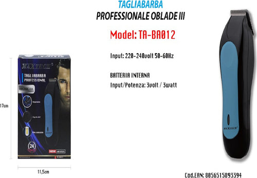 Tagliabarba Professionale Oblade Iii Maxtech Rasoio Regolabile Uomo New Version Ta-ba012 Salute e cura della persona/Rasatura epilazione e rimozione peli/Regolabarba tagliacapelli e rasoi per il corpo/Tagliacapelli Trade Shop italia - Napoli, Commerciovirtuoso.it