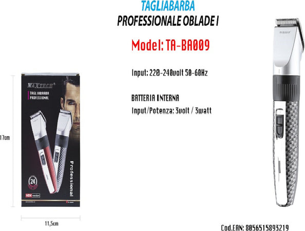 Tagliabarba Rasoio Professionale Oblade I Maxtech Uomo New Version Ta-ba009 Salute e cura della persona/Rasatura epilazione e rimozione peli/Regolabarba tagliacapelli e rasoi per il corpo/Tagliacapelli Trade Shop italia - Napoli, Commerciovirtuoso.it