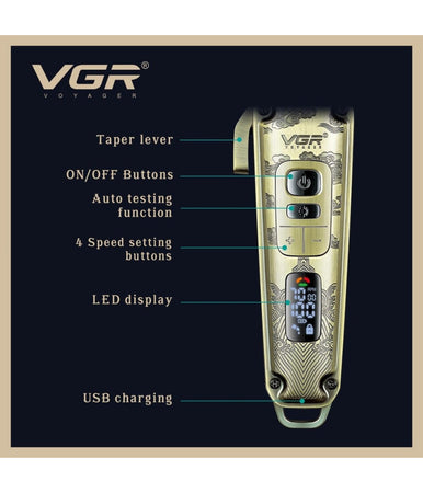 Tagliacapelli In Metallo Display Led 4 Velocità Ricarica Usb Con 8 Pettini V-005