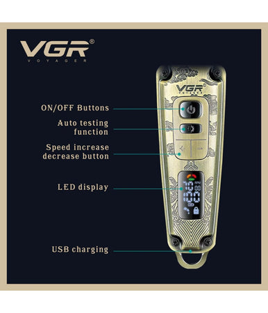 Tagliacapelli In Metallo Display Led Lama Metallurgica 4 Velocità Ricarica Usb V-901