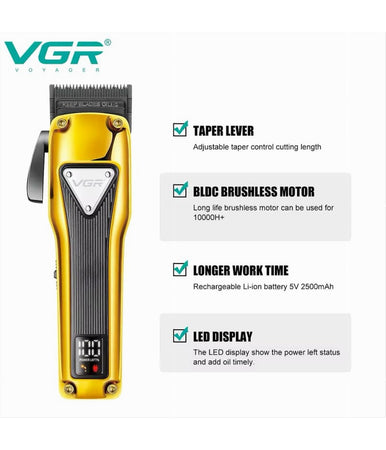 Tagliacapelli Professionale In Metallo A Batteria Display Digitale Usb Vgr V137