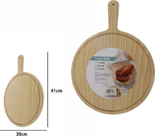 Tagliere Legno Rotondo Affetta Pane Salumi Carne Pizza Con Manico 41x30cm 74198 Casa, arredamento e bricolage > Cucina > Taglieri Trade Shop italia - Napoli, Commerciovirtuoso.it
