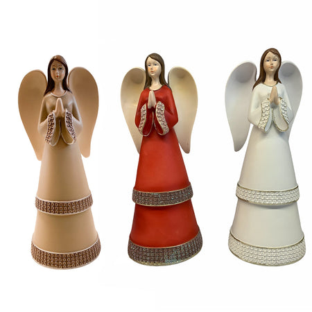 Angelo per presepe a cono doppio statuetta h 25.5 cm in poli resina decorazione natalizia