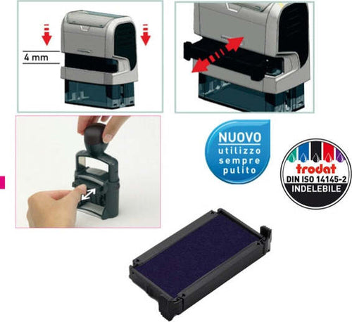 Tampone di ricambio 6-4910 - blu - Trodat - conf. 3 pezzi Cancelleria e prodotti per ufficio/Archivio ufficio e accessori per scrivania/Etichette divisori per schedario e timbri/Timbri e materiali per timbri/Tamponi asciuga inchiostro Eurocartuccia - Pavullo, Commerciovirtuoso.it
