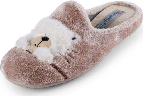 TanahLot-pantofole-ciabatte-donna-in-peluche-beige-con-ricamo-e-applicazione-orsetto