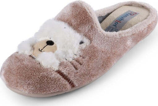 TanahLot-pantofole-ciabatte-donna-in-peluche-beige-con-ricamo-e-applicazione-orsetto