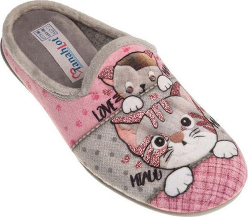 TanahLot-pantofole-ciabatte-donna-stampa-gattini-in-tessuto-morbido-con-glitter