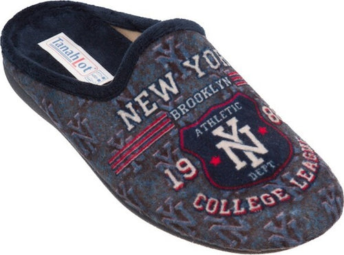 TanahLot-pantofole-ciabatte-uomo-stampa-NY-College-League-in-tessuto-morbido-sottopiede-estraibile