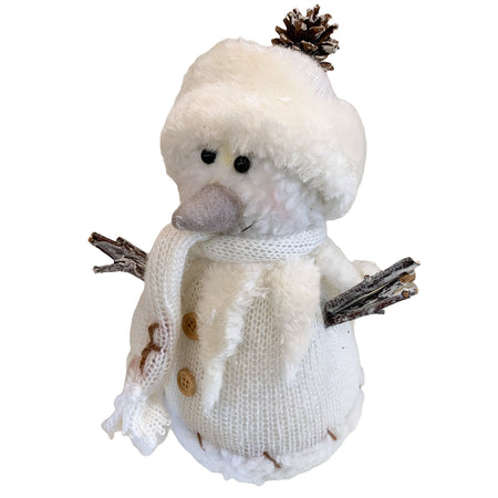 Pupazzo di neve decorazione natalizia h 30 cm con sciarpa e cappello in lana bianca