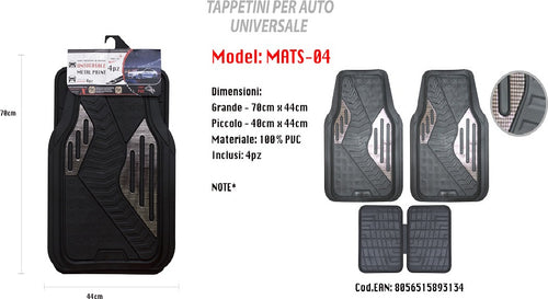 Tappetino Universale Auto Pvc Gomma Stampa Metallo Tappetini 4pz Maxtech Mats-04 Auto e Moto/Accessori per auto/Tappetini per auto/Tappetini antiscivolo Trade Shop italia - Napoli, Commerciovirtuoso.it