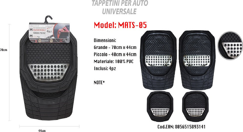 Tappetino Universale Da Auto Pvc Stampa Turbo Tappetini 4 Pezzi Maxtech Mats-05 Auto e Moto/Accessori per auto/Tappetini per auto/Tappetini antiscivolo Trade Shop italia - Napoli, Commerciovirtuoso.it