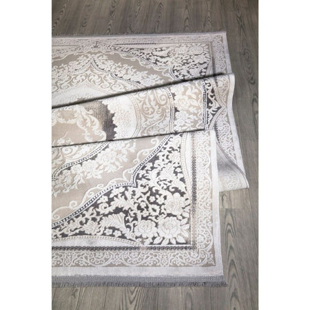 Tappeto Asya CR60 fondo grigio e decoro orientale bianco 160x230