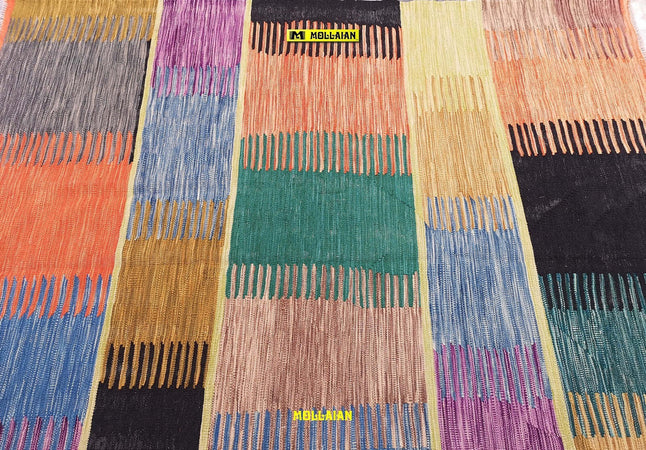 Tappeto Kilim Kaudani Melange 182x130cm Multicolore Chiaro Disegno Moderno, Double Face Originale Certificato Casa e cucina/Tessili per la casa/Tappeti e tappetini/Tappeti Mollaian Tappeti - Lecce, Commerciovirtuoso.it