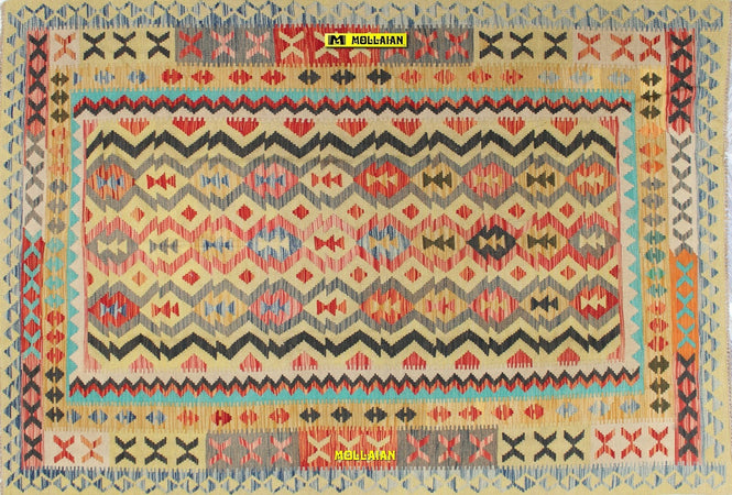 Tappeto Kilim Vaziri Melange 247x170cm Multicolore Isegno Moderno, Double Face Lavorato A Mano Originale Certificato Casa e cucina/Tessili per la casa/Tappeti e tappetini/Tappeti Mollaian Tappeti - Lecce, Commerciovirtuoso.it