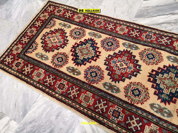 Tappeto Passatoia Uzbek Kazak 186x61 Cm Beige Arancione Rosso In Lane Pregiate Casa e cucina/Tessili per la casa/Tappeti e tappetini/Tappeti Runner Mollaian Tappeti - Lecce, Commerciovirtuoso.it