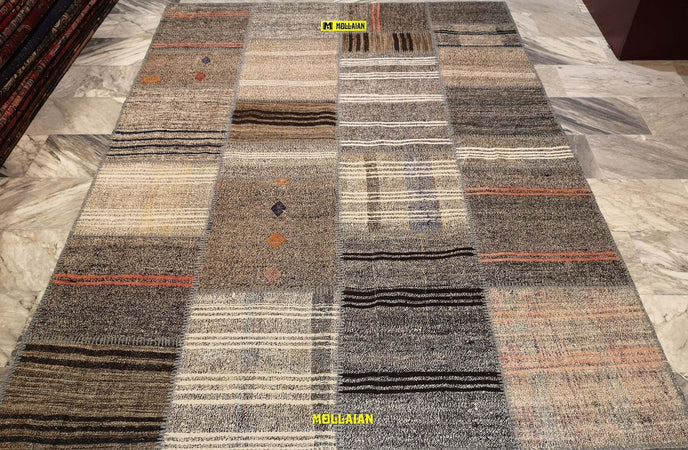 Tappeto Patchwork Kilim 235x170 Cm Grigio Tortora Beige Originale Certificato Casa e cucina/Tessili per la casa/Tappeti e tappetini/Tappeti Mollaian Tappeti - Lecce, Commerciovirtuoso.it