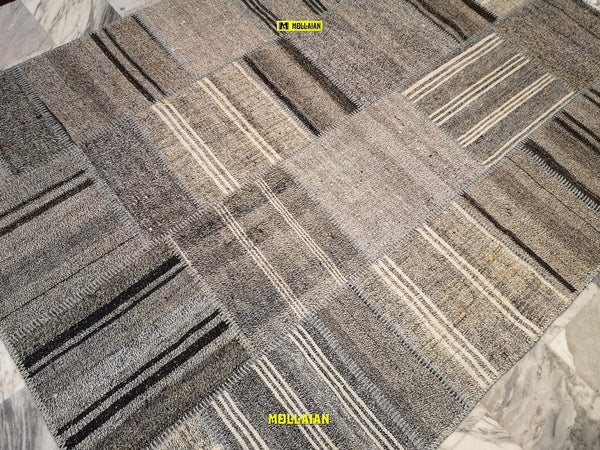 Tappeto Patchwork Kilim 235x170cm Grigio - Tortora - Beige Originale, Lavorato A Mano Originale Con Il Certificato Casa e cucina/Tessili per la casa/Tappeti e tappetini/Tappeti Mollaian Tappeti - Lecce, Commerciovirtuoso.it