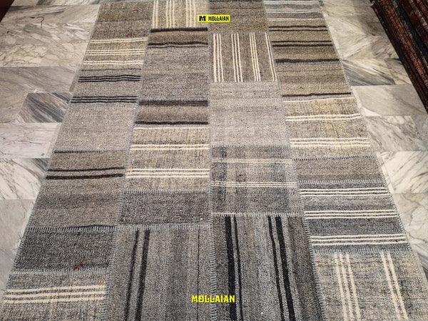 Tappeto Patchwork Kilim 235x170cm Grigio - Tortora - Beige Originale, Lavorato A Mano Originale Con Il Certificato Casa e cucina/Tessili per la casa/Tappeti e tappetini/Tappeti Mollaian Tappeti - Lecce, Commerciovirtuoso.it