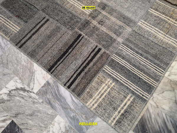 Tappeto Patchwork Kilim 235x170cm Grigio - Tortora - Beige Originale, Lavorato A Mano Originale Con Il Certificato Casa e cucina/Tessili per la casa/Tappeti e tappetini/Tappeti Mollaian Tappeti - Lecce, Commerciovirtuoso.it